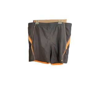 Nike men’s swim trunks, bathing suit, orange, and gray size large